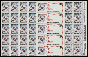 1989 Sledding Fun "F" Sheet of 35 (5 Gift Tags) US Christmas Seals MNH - Picture 1 of 3