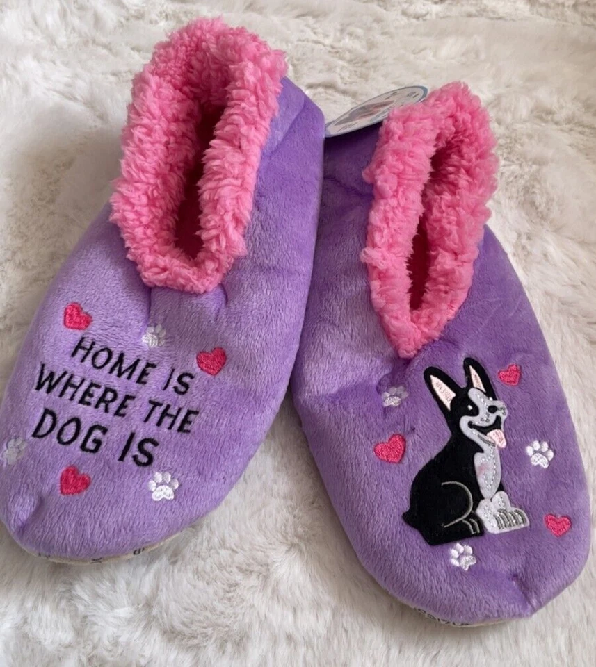 Snoozies 女式 Home Is Where The Dog Is 防滑拖鞋 9-10 码大号 — 第 1/4 张图片