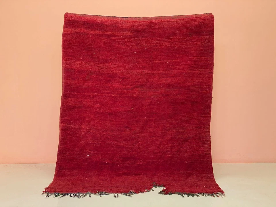 Alfombra bohemia corredor de entrada de lana roja, corredor de escalera hecho a mano 4,7x6 pies Foto 1 de 4