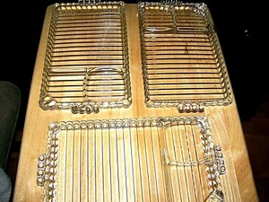 VINTAGE GLASTELLER PERLENGLAS 3ER SET GETRÄNKEHALTER TELLER GESCHIRR Hazel Atlas - Bild 1 von 2