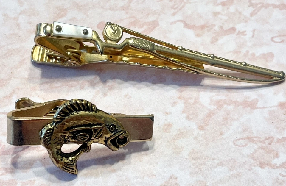 Vintage Anson & Flex-Let MOP Fishing Pole & Fish Tie Clips - Image 1 of 3
