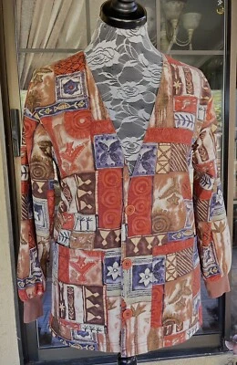Scrubs Earthy Colors Giraffes & Palm Trees Uniform Nursing Jacket Sz S 42” Bust - Image 1 of 4