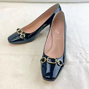 Zapatos de salón Kate Spade de charol negro zapatos de tacón bloque con acento de cadena dorada talla 8,5 - Imagen 1 de 19