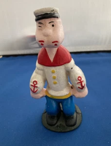 Vintage Popeye der Matrose Mann Gusseisen Bank handbemalt ca. 6" hoch sehr guter Zustand + - Bild 1 von 3