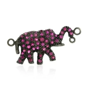 0,72ct Rubin Diamant Schwarz Rhodium Elefant Stecker Fundstück 925 Silber - Bild 1 von 4