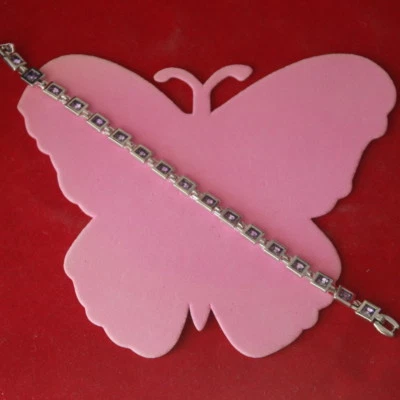 Hermoso Brazalete Gp de Oro Blanco 18K con Gemas de Amatista 18,1 Gr. 7" Inc. En caja Foto 1 de 4