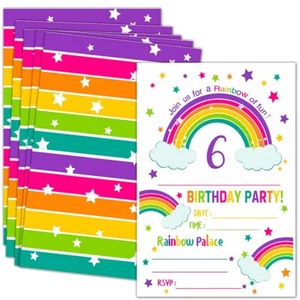 20 PCS 6th Rainbow Birthday Invitations Party Decorations with Envelopes - Picture 1 of 4