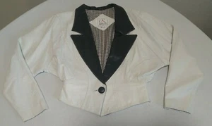 Vintage International Rinzi Gr. Small weiß, schwarz Kragen Leder Crop Jacke - Bild 1 von 12
