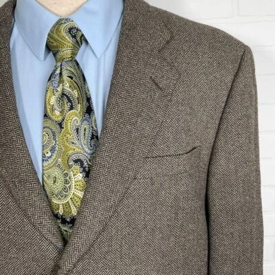 Blazer Hickey Freeman Hombre 44L Marrón Espiga Canterbury Lana Cachemira EE. UU. DE COLECCIÓN Foto 1 de 4