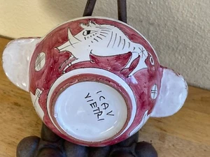 Italienische handbemalte kleine rosa/rosa Schale mit ausgeschnittenen Griffen, Italien für Vietri - Bild 1 von 3
