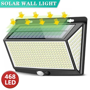 468 LED Solar PIR Motion Sensor Light Outdoor Garden Street Wall Security Lamp - Picture 1 of 8