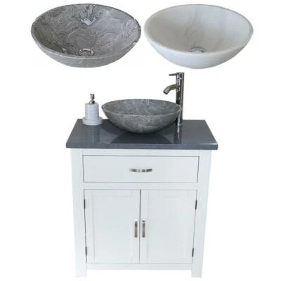 Bathroom Vanity Unit | White Painted | Grey Quartz Marble Stone Basin - Image 1 of 4