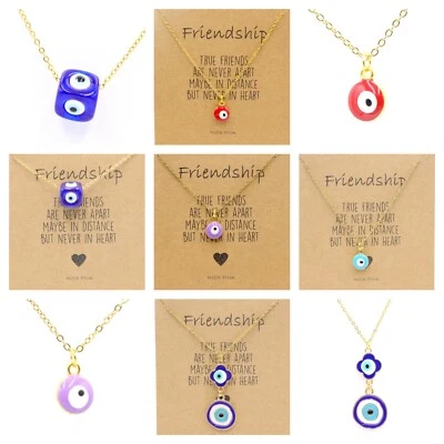 Collar de amistad rosa acero inoxidable mal de ojo collar colgante talismán buena suerte Foto 1 de 4