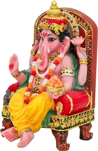 Hindu God Ganesha Statue Figurine - Indian Idol Sitting Lord Ganesh Statue India - Picture 1 of 6