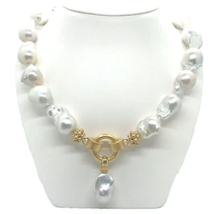 15 mm x 16 mm Barock Perlen Strang .925 Vermeil 19" Halskette  - Bild 1 von 12