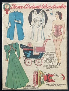 Jane Arden Old Sunday Funny Paper Dolls, 1939, ungeschnittener Zeitungscomic PD, Vintage - Bild 1 von 1