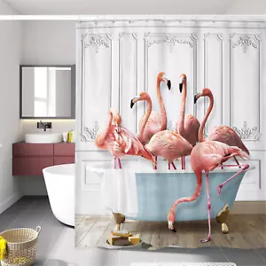 Tropical Flamingo Shower Curtain 60x72 Inches Waterproof Fabric with Hooks - Picture 1 of 12