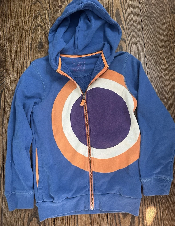 Mini Boden Boys Hoodie Blue With Orange, Purple, Cream Bullseye Size 9-10 - Image 1 of 1