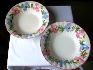 2 CUENCOS PARA SERVIR GUISANTES DULCES CRESTA AZUL CERÁMICA SUR 9 1/4" PINTADOS A MANO - Imagen 1 de 15