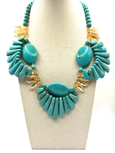 Collana Simulata Pietra Turchese Champagne Marchesa Cristallo Perline Dichiarazione - Foto 1 di 24