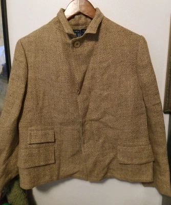 RALPH LAUREN Beige Cream HERRINGBONE Linen Blend Youth Lady Size 14 Blazer ITALY - Image 1 of 4