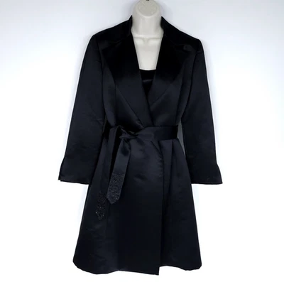 Conjunto de vestido y abrigo Talbots de 2 piezas traje para mujer 4 pequeño negro satinado Foto 1 de 4