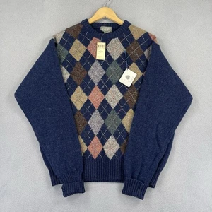 Vintage Christopher Hayes Pullover Herren XL Blau Argyle Opa Shetland Wolle Neu mit Etikett - Bild 1 von 10