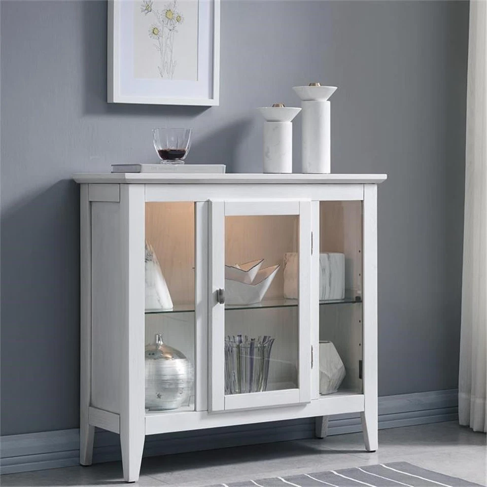 10000-WT Entryway Curio Cabinet with Interior Light Weathered White/Nickel