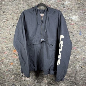 Levis Jacket Mens XL Denim Anorak Pullover Spellout Streetwear Navy Hooded - Picture 1 of 17