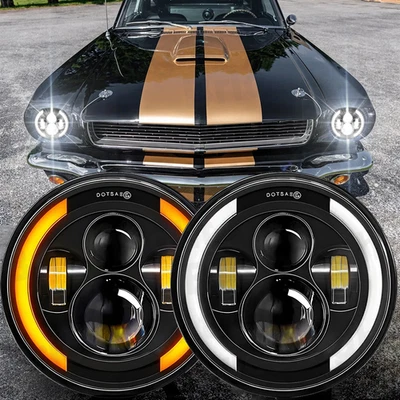 Par de faros LED redondos de 7 pulgadas ojos de ángulo halo DRL para Ford Mustang 1965-1973 Foto 1 de 4