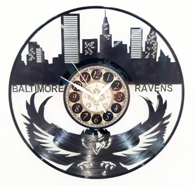 БАЛТИМОРСКИЕ ВОРОНЫ | Часы с виниловой пластинкой | Подарок настенное искусство футбола | БЕСПЛАТНАЯ ДОСТАВКА - Изображение 1 из 2