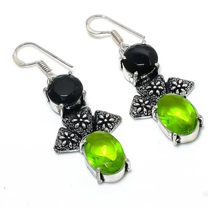 Peridoto, espinela piedra preciosa hecha a mano 925 plata esterlina pendiente... - Imagen 1 de 5
