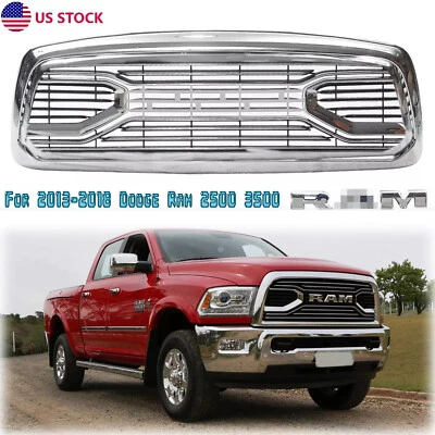 Front Grille For 2013-2018 Dodge Ram 2500 3500 Bumper Hood Mesh Chrome Grill ABS Foto 1 de 4