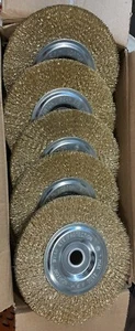 Lot o 5 6" INCH Norton ROUND BRASS Plate WIRE BRUSH WHEEL BENCH/GRINDER 4500 RPM - Picture 1 of 10