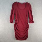 CUE Dress Womens 8 Red Maroon Slip 3/4 Sleeve Scoop Neck Formal Ruched Ladies