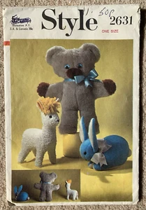 Vintage Style Sewing Pattern 2631 - Teddy, Lamb & Rabbit Soft Toys - Picture 1 of 4
