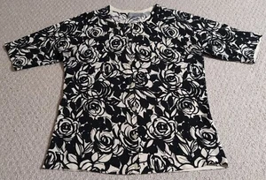Liz Claiborne Women Medium Black&White Silk Blend Button Up Short Sleeve Shirt24 - Picture 1 of 6