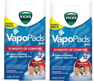 Vicks Menthol Vapors Scent Pad Replacements VSP-19FP 12 Pack Each=24  Lot of 2 - Picture 1 of 3