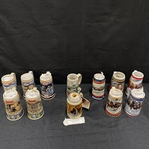 12 Lot Budweiser Coors Miller High Life Holiday Beer Steins 1989 1990 1997 2010 - Picture 1 of 12