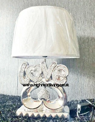 Crushed Crystal Diamond Bling Love Heart Table Lamp Silver LED Valentine GIFT - Image 1 of 4