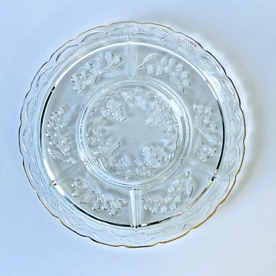 Bandeja Indiana Glass Relish 5 secciones motivo fruta borde dorado 13,5" de colección elegante Foto 1 de 4