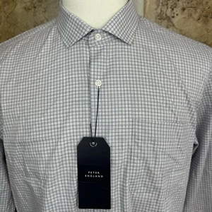 Peter England Shirt Mens 42 - 16.5" Slim L/S Plaid Button up Cutaway Collar NWT - Picture 1 of 10