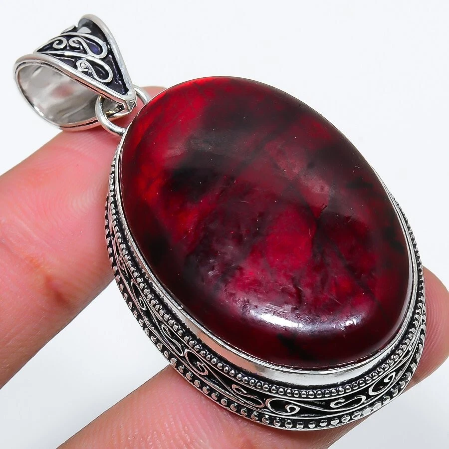 Colgante de plata de ley 925 con piedras preciosas de labradorita de fuego rojo natural tamaño 2,1" Foto 1 de 1