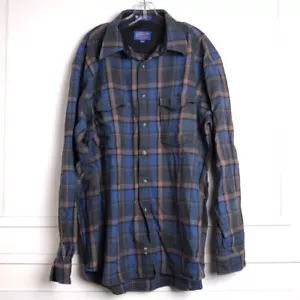 Pendleton Size XL Long Board Shirt Jac Solid Blue Tan Wool Button Up Shirt - Picture 1 of 6