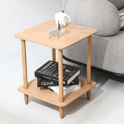 2 Layer Solid Wood End Table Sofa Side Table Nightstand for Living Room Bedroom - Image 1 of 4