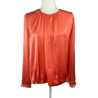 Vince Women's Coral Draped Front Long Sleeve Blouse Size 10 - Image 1 of 4