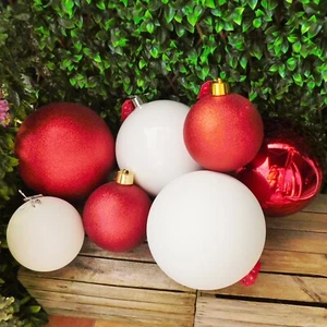 Riesiger roter weißer Glitzer oder glänzender Kupfball Weihnachtsbaum Display Dekorationen - Bild 1 von 27