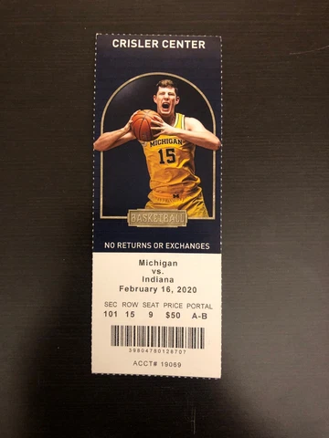 2020 Michigan Wolverines vs Indiana Hoosiers Basketball Ticket Stub Cover
