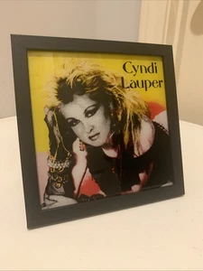 Vintage 1980s CYNDI LAUPER Glass Print Transfer  Carnival Fair Prize 6" x 6" - Picture 1 of 9