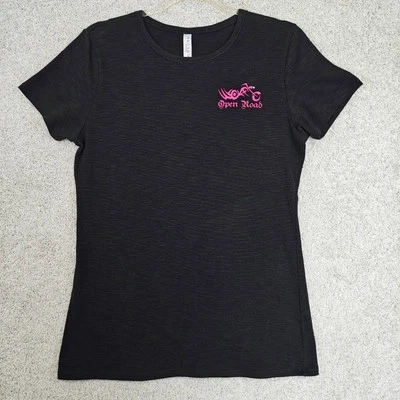 Camiseta Open Road Girl Blinged Out Mujer Motociclista Negra y Rosa Caliente Talla M Foto 1 de 4